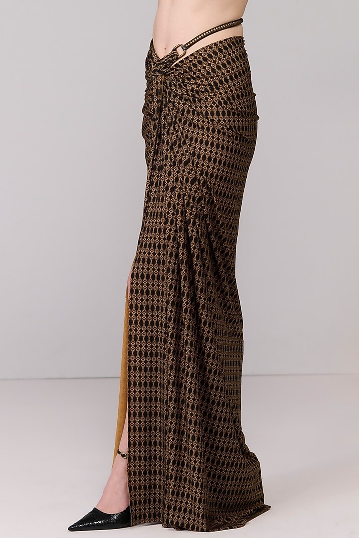 Black & Gold Faux Leather Printed Asymmetric Draped Skirt by S&N by Shantnu Nikhil at Pernia's Pop Up Shop