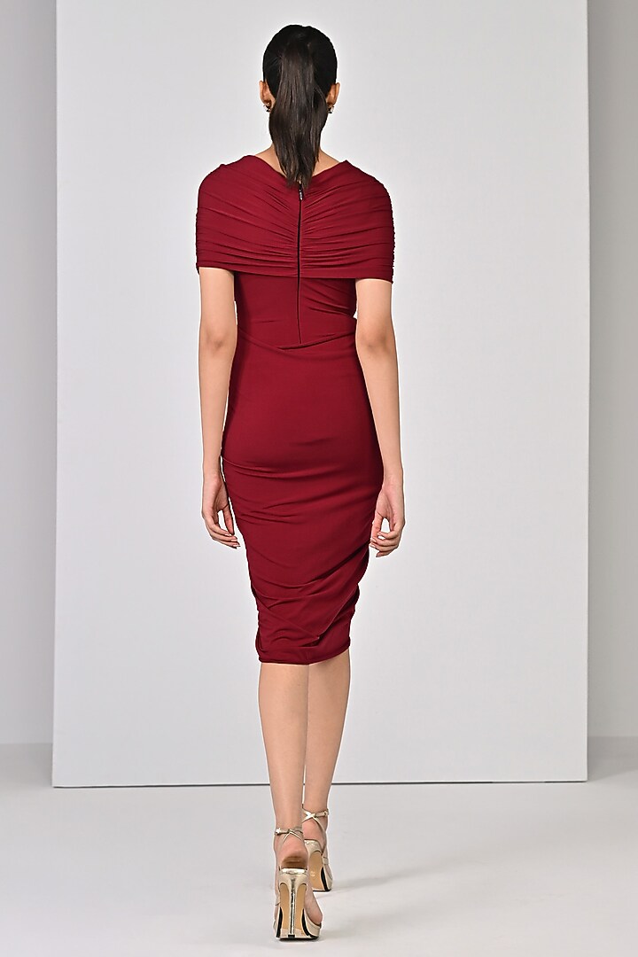 Cherry Red Poly Jersey Embroidered Cocktail Dress by S&N by Shantnu Nikhil at Pernia's Pop Up Shop