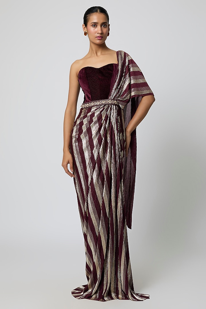Cherry Red Foil Jersey Draped Engagement Gown by S&N by Shantnu Nikhil at Pernia's Pop Up Shop