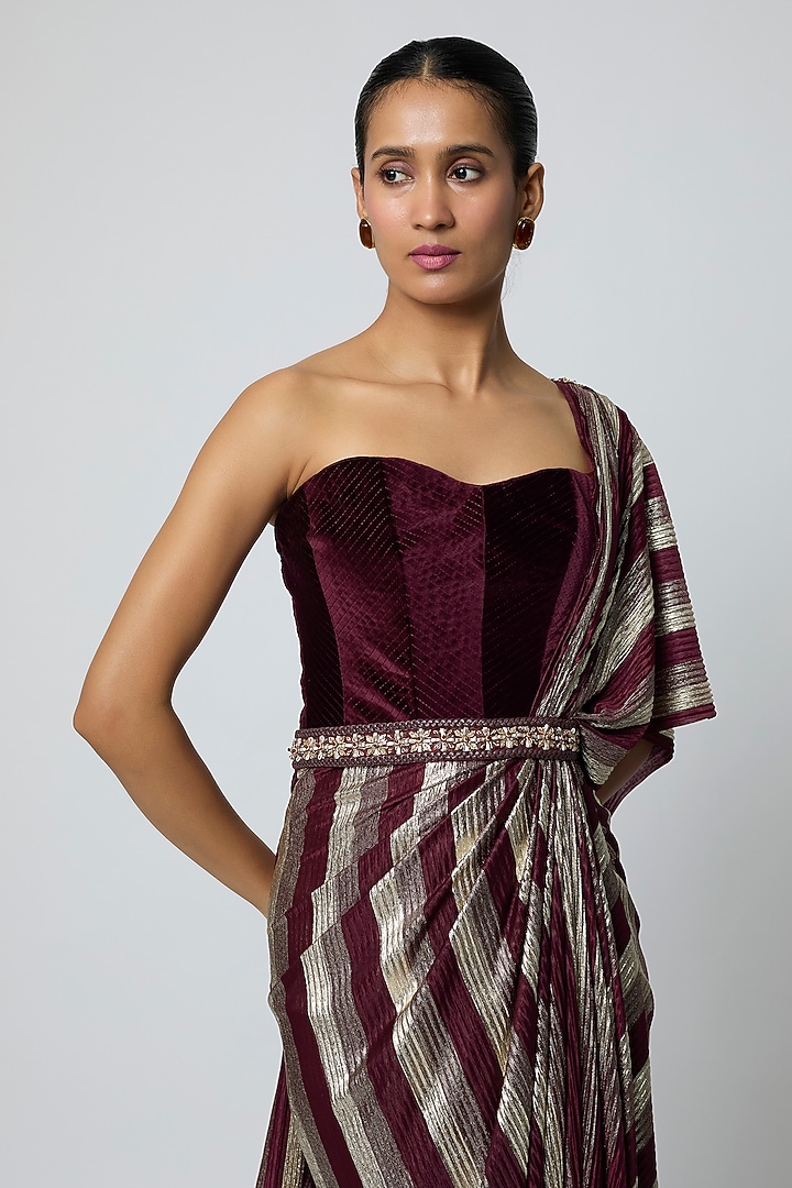 Cherry Red Foil Jersey Draped Engagement Gown by S&N by Shantnu Nikhil at Pernia's Pop Up Shop