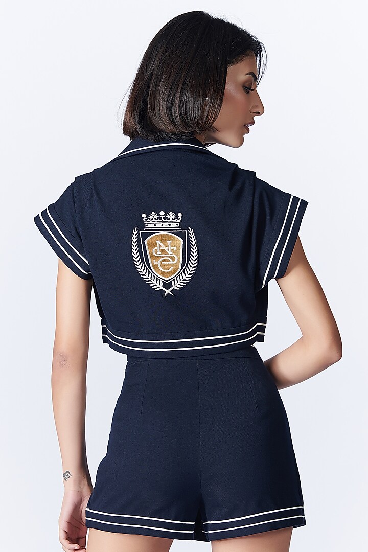 Navy Poly Blend & Lycra Shacket by S&N by Shantnu Nikhil at Pernia's Pop Up Shop