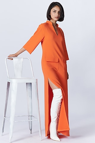 Orange Delta Crepe Tank Maxi Dress by S&N by Shantnu Nikhil
