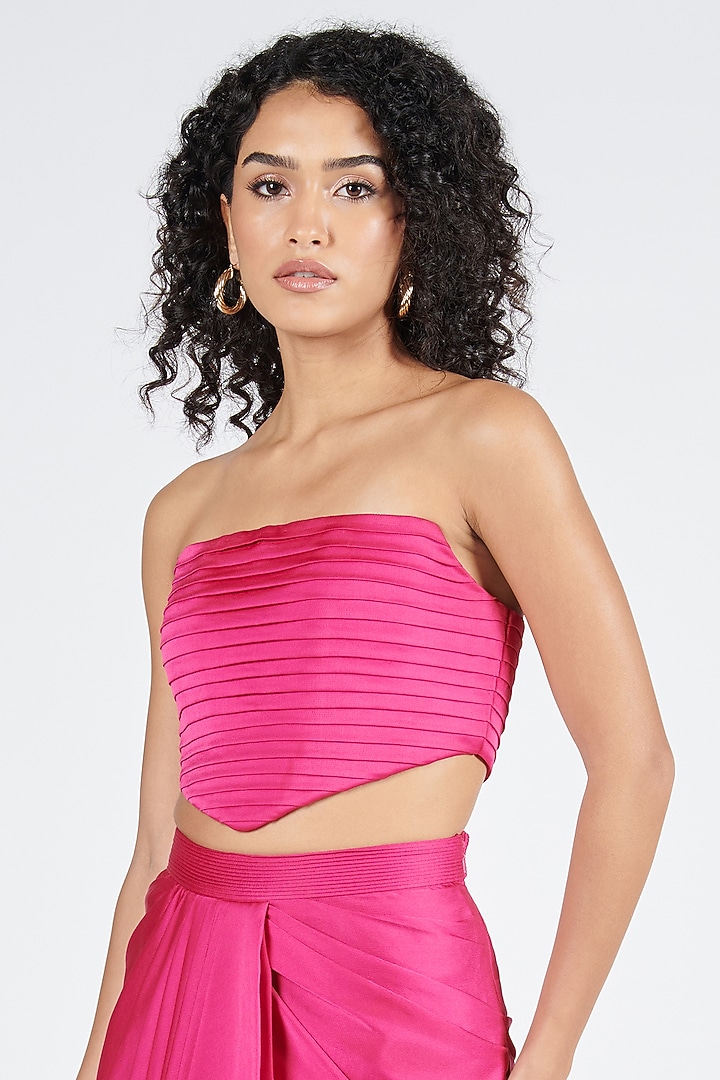 Pink Nirvana Crepe Pleated Corset Top by S&N by Shantnu Nikhil at Pernia's Pop Up Shop