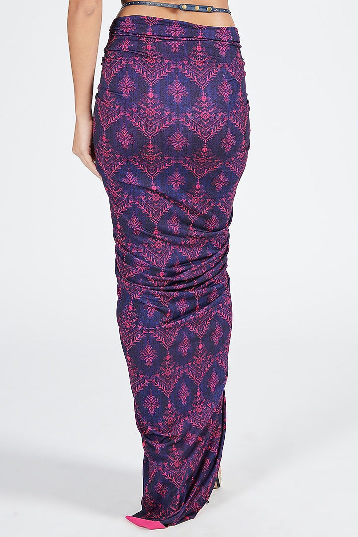 Navy Blue Poly Jersey Printed Gathered Skirt by S&N by Shantnu Nikhil at Pernia's Pop Up Shop