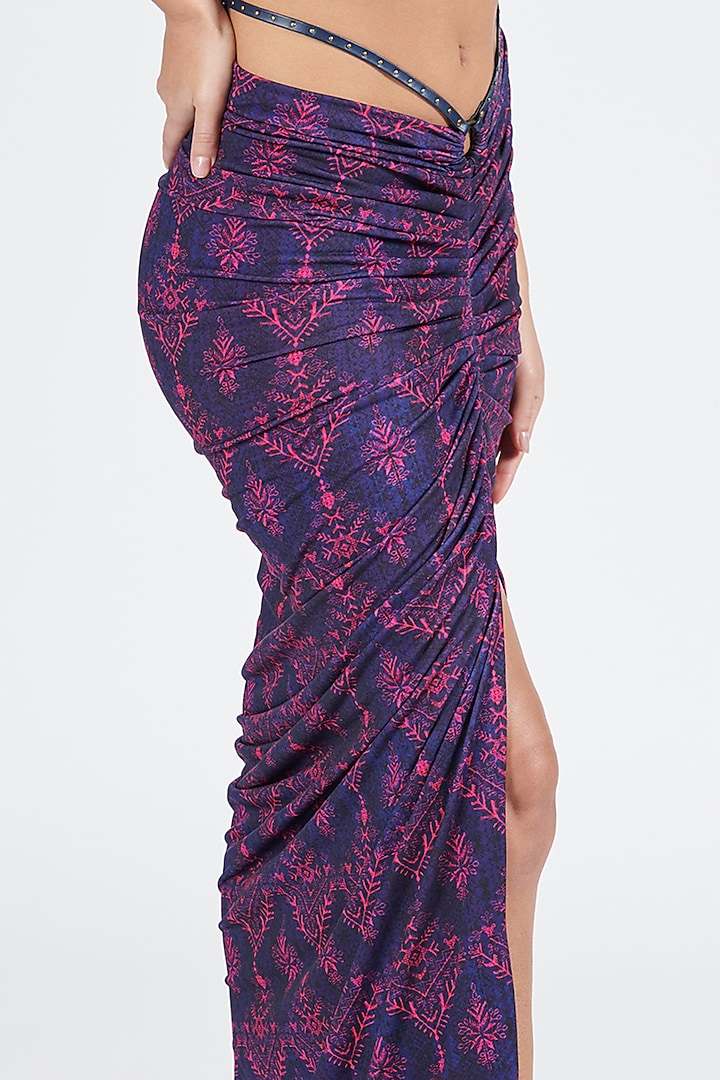 Navy Blue Poly Jersey Printed Gathered Skirt by S&N by Shantnu Nikhil at Pernia's Pop Up Shop