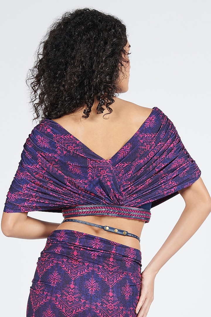 Navy Blue Poly Jersey Printed Crop Top by S&N by Shantnu Nikhil at Pernia's Pop Up Shop