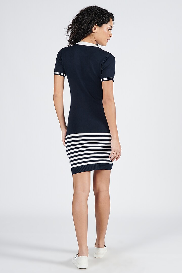 Navy Blue Viscose & Nylon Polo Knit Summer Dress by S&N by Shantnu Nikhil at Pernia's Pop Up Shop