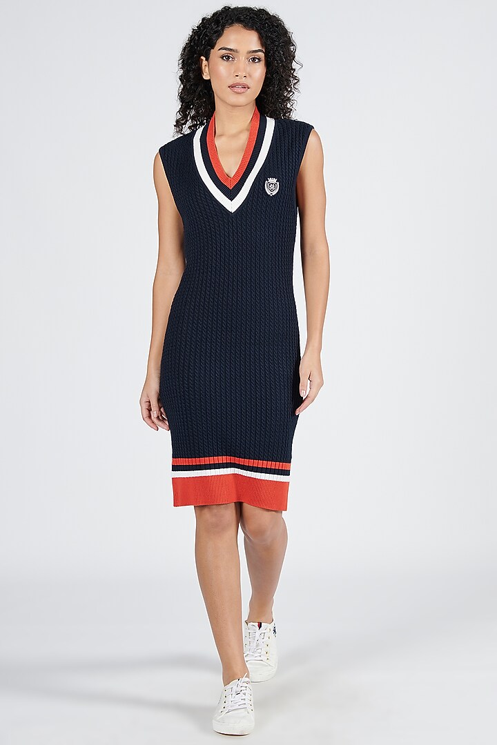 Navy Blue Viscose & Nylon Knit Summer Dress by S&N by Shantnu Nikhil at Pernia's Pop Up Shop
