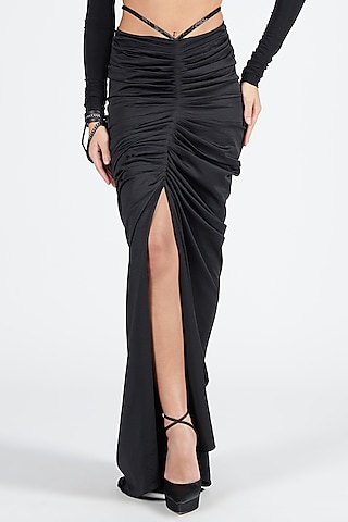 Black Panther Crepe Jersey Twisted Drape Skirt by S&N by Shantnu Nikhil