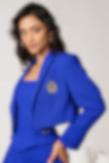 Cobalt Blue Moss Crepe Crop Jacket by S&N by Shantnu Nikhil