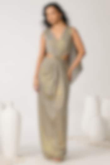 Metallic Gold Foil Embellished Draped Gown Saree by S&N by Shantnu Nikhil at Pernia's Pop Up Shop