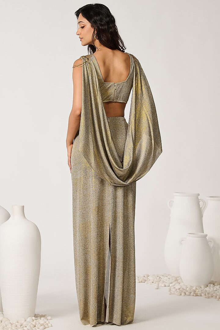 Metallic Gold Foil Embellished Draped Wedding Gown Saree by S&N by Shantnu Nikhil at Pernia's Pop Up Shop