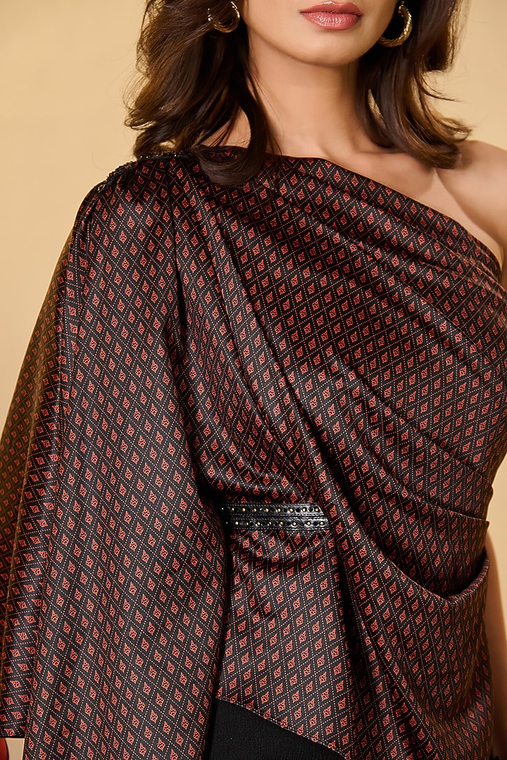 Black & Rust Silk Printed One-Shoulder Top by S&N by Shantnu Nikhil at Pernia's Pop Up Shop