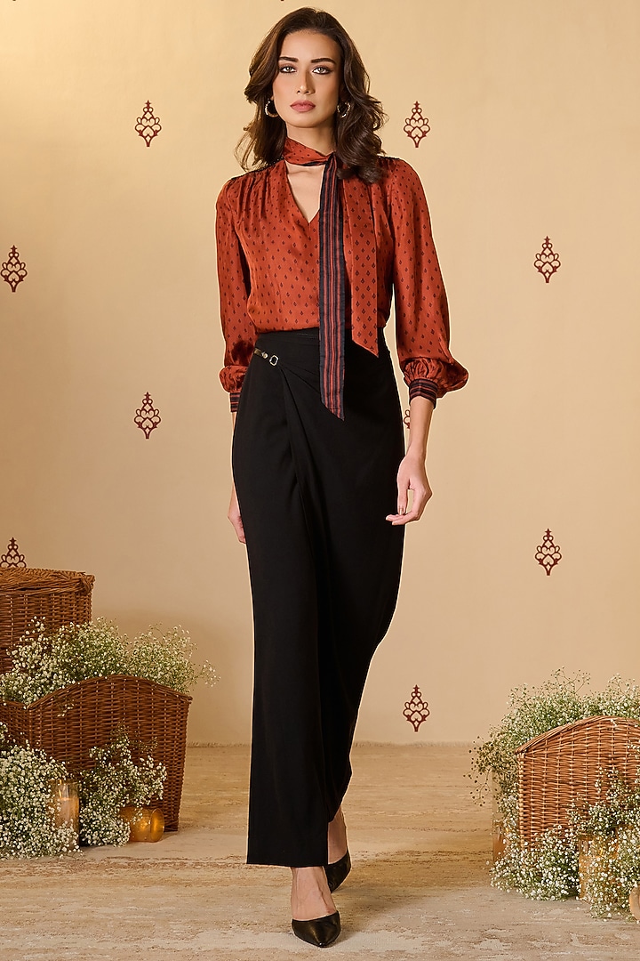 Rust Silk Printed & Embellished Top by S&N by Shantnu Nikhil at Pernia's Pop Up Shop