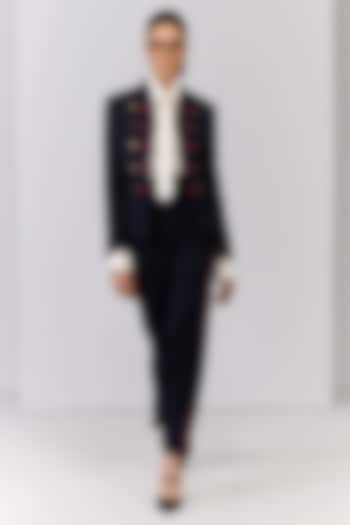 Navy Blue Poly Blend Viscose Lycra Jacket by S&N by Shantnu Nikhil at Pernia's Pop Up Shop