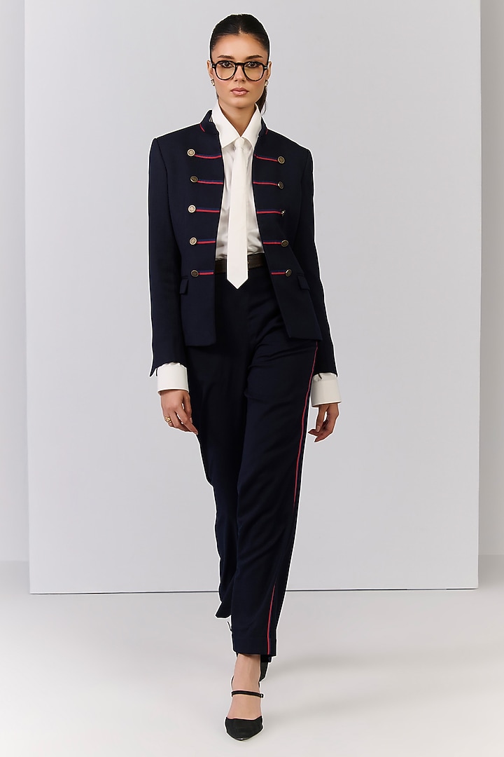Navy Blue Poly Blend Viscose Lycra Jacket by S&N by Shantnu Nikhil at Pernia's Pop Up Shop