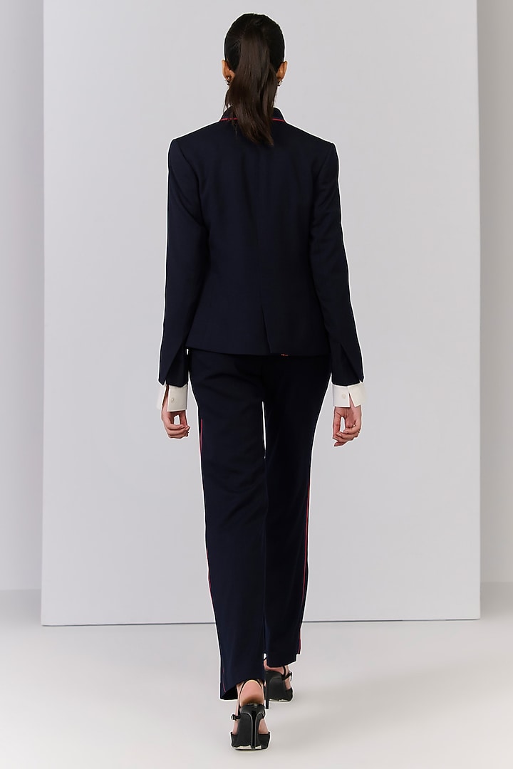 Navy Blue Poly Blend Viscose Lycra Jacket by S&N by Shantnu Nikhil at Pernia's Pop Up Shop