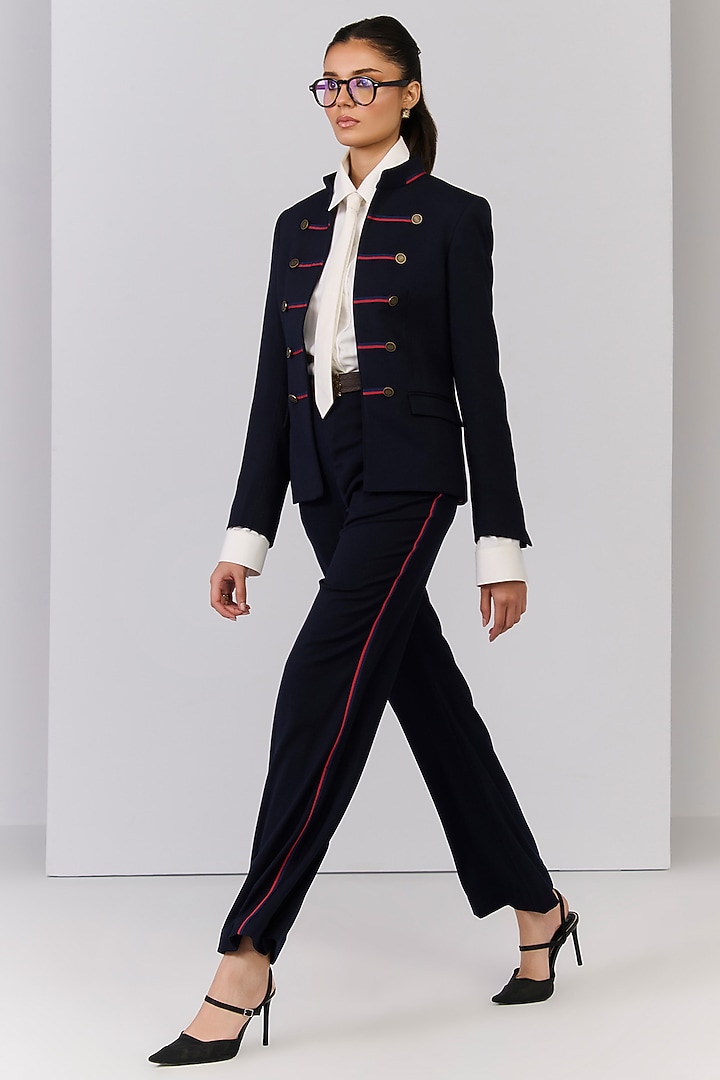 Navy Blue Poly Blend Viscose Lycra Jacket by S&N by Shantnu Nikhil at Pernia's Pop Up Shop