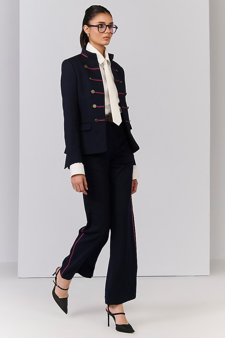 Navy Blue Poly Blend Viscose Lycra Jacket by S&N by Shantnu Nikhil at Pernia's Pop Up Shop
