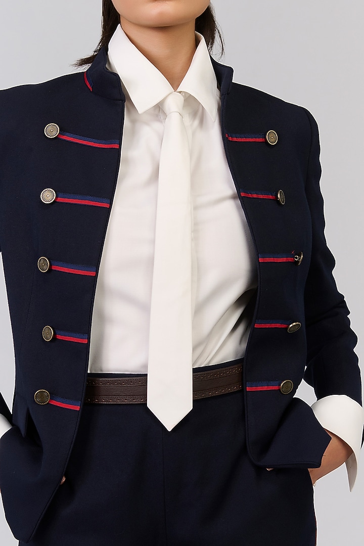 Navy Blue Poly Blend Viscose Lycra Jacket by S&N by Shantnu Nikhil at Pernia's Pop Up Shop