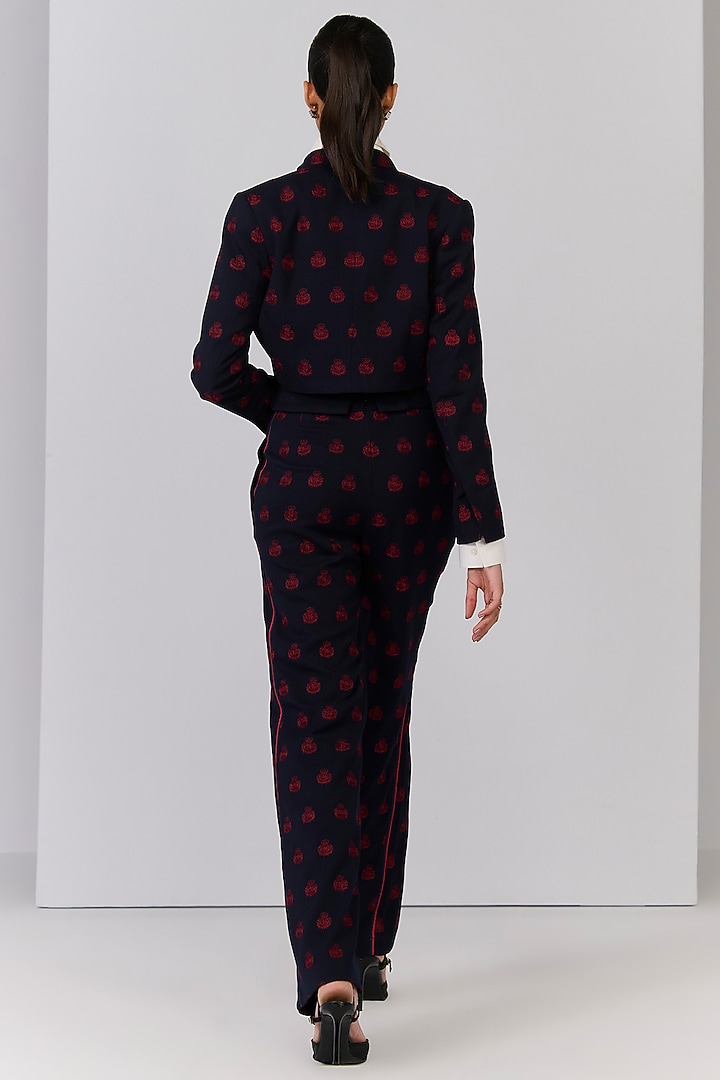 Navy Blue Poly Blend Viscose Lycra Embroidered Crop Jacket by S&N by Shantnu Nikhil at Pernia's Pop Up Shop