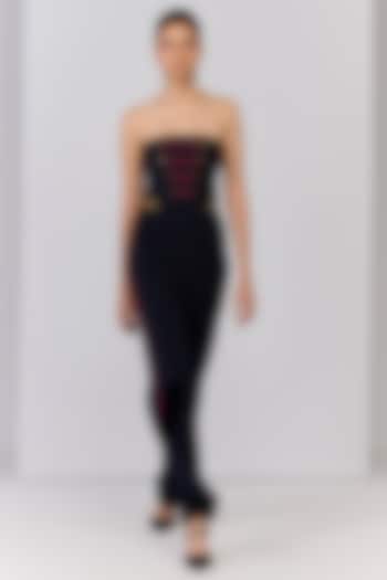 Navy Blue Poly Blend Viscose Lycra Embellished Jumpsuit by S&N by Shantnu Nikhil at Pernia's Pop Up Shop