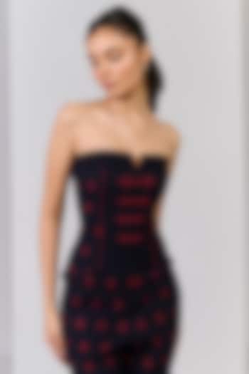 Navy Blue Poly Blend Viscose Lycra Embroidered Corset Top by S&N by Shantnu Nikhil at Pernia's Pop Up Shop