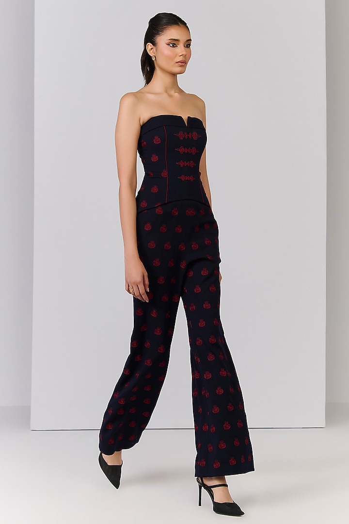 Navy Blue Poly Blend Viscose Lycra Embroidered Corset Top by S&N by Shantnu Nikhil at Pernia's Pop Up Shop