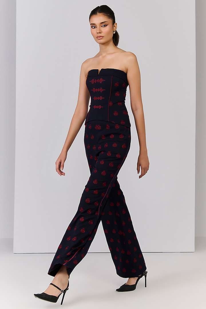 Navy Blue Poly Blend Viscose Lycra Embroidered Corset Top by S&N by Shantnu Nikhil at Pernia's Pop Up Shop