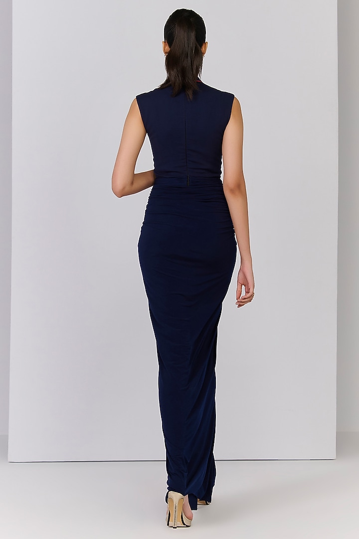 Navy Blue Poly Jersey Embellished Structured Engagement Gown by S&N by Shantnu Nikhil at Pernia's Pop Up Shop