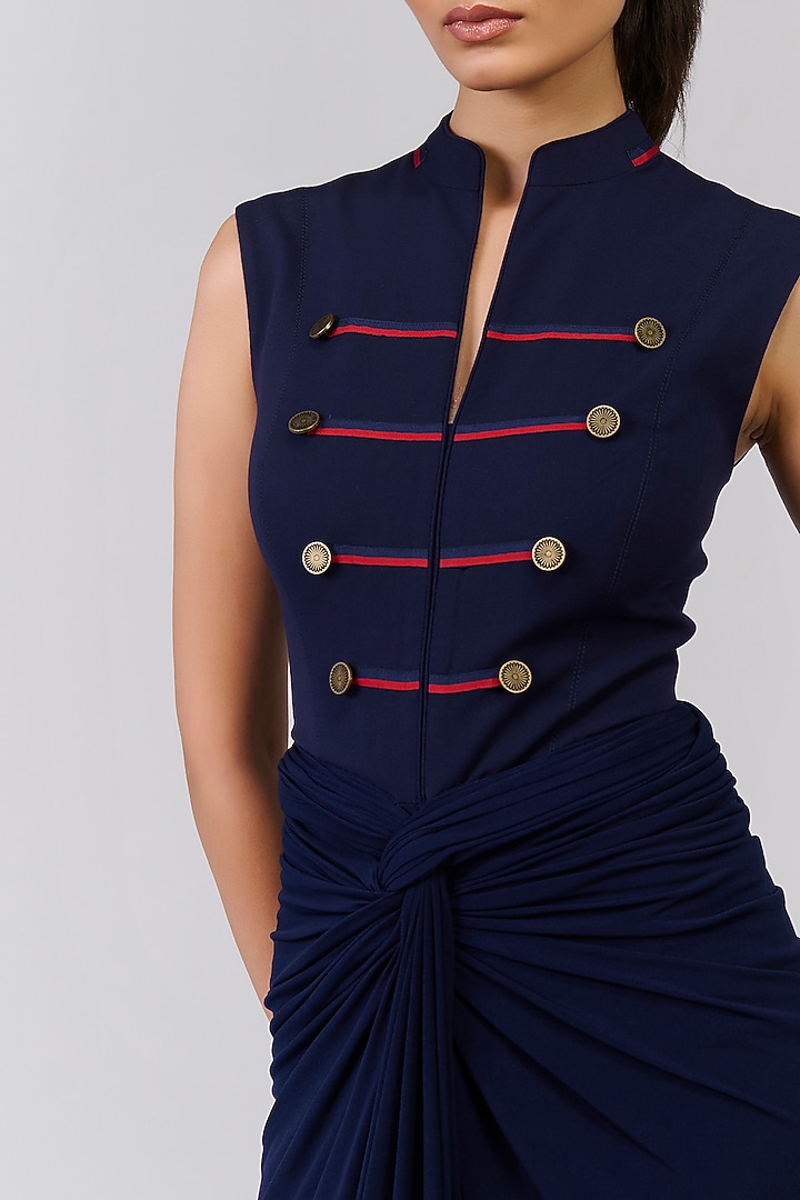 Navy Blue Poly Jersey Embellished Structured Engagement Gown by S&N by Shantnu Nikhil at Pernia's Pop Up Shop