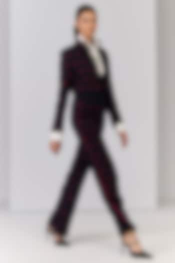 Navy Blue Poly Blend Viscose Lycra Embroidered Trousers by S&N by Shantnu Nikhil at Pernia's Pop Up Shop