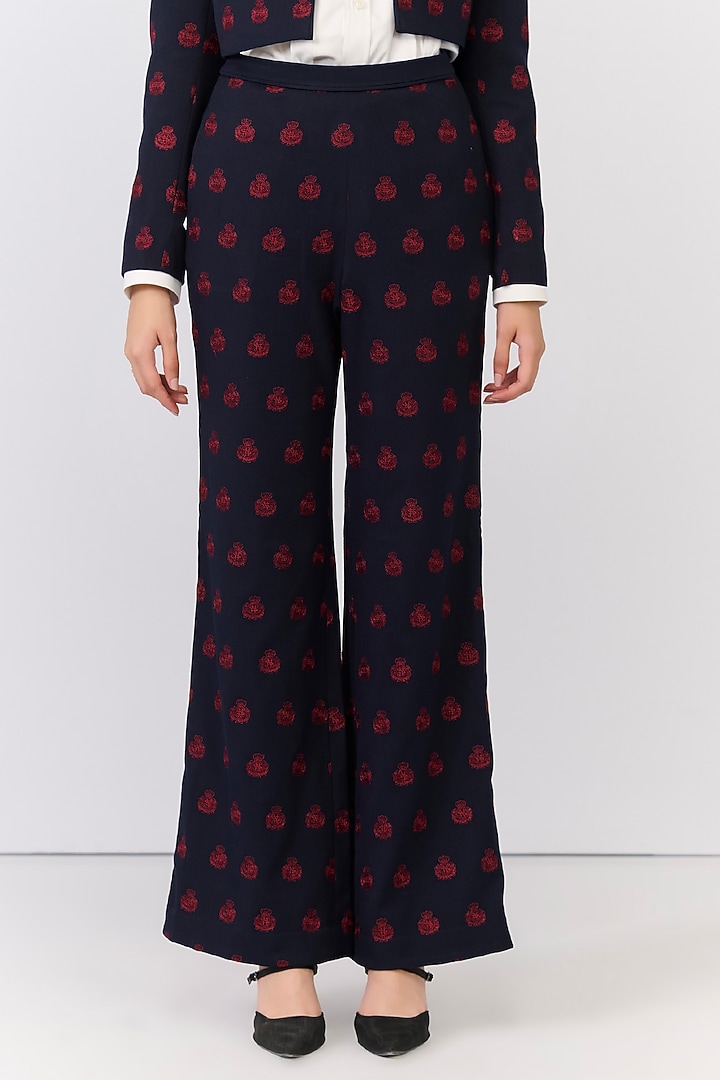 Navy Blue Poly Blend Viscose Lycra Embroidered Trousers by S&N by Shantnu Nikhil at Pernia's Pop Up Shop