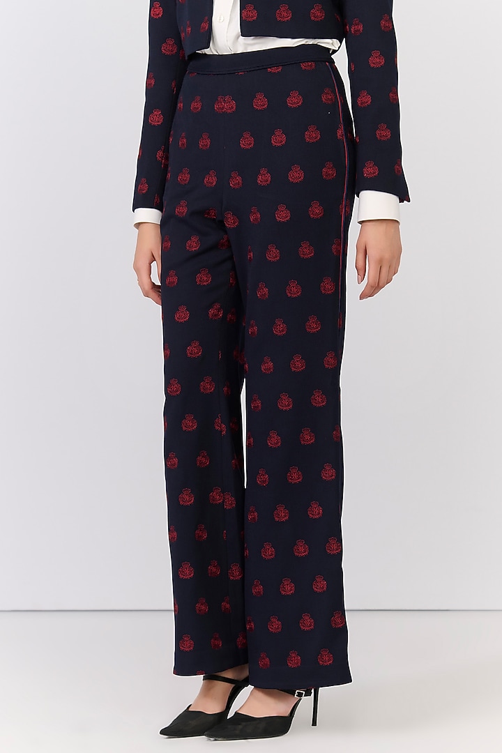 Navy Blue Poly Blend Viscose Lycra Embroidered Trousers by S&N by Shantnu Nikhil at Pernia's Pop Up Shop