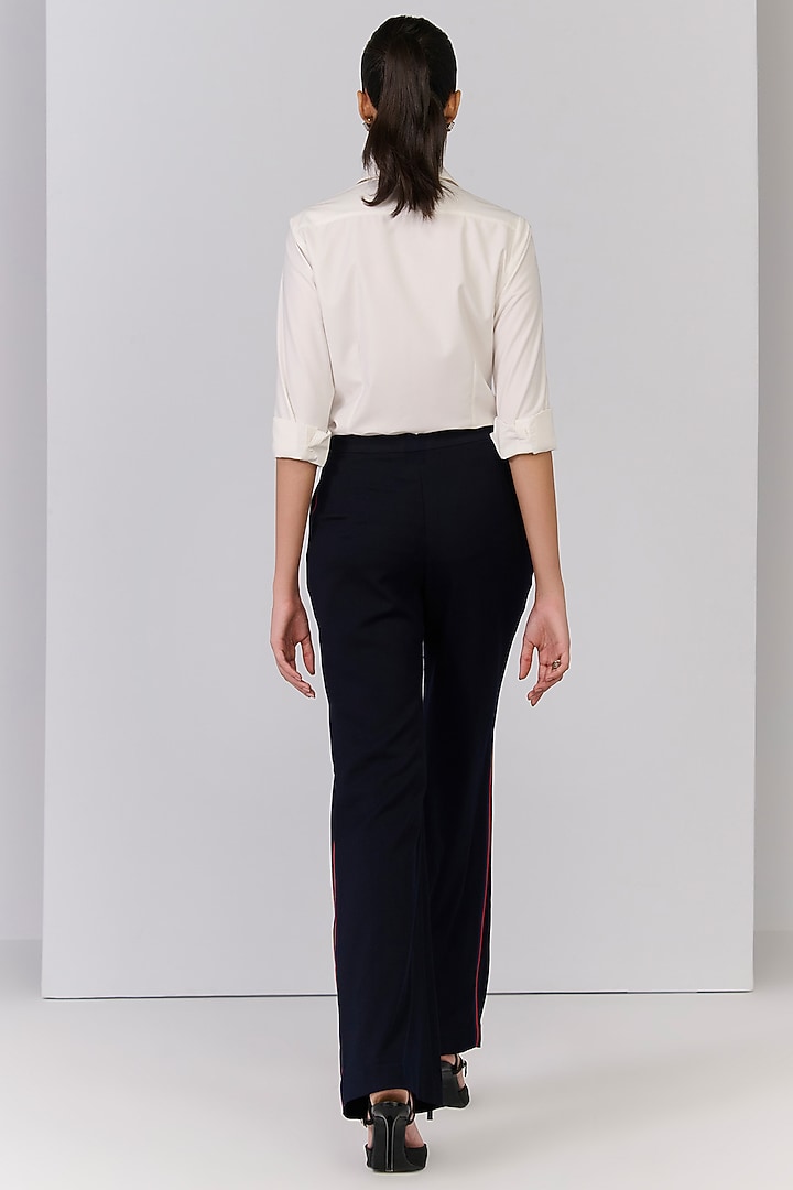 Navy Blue Poly Blend Viscose Lycra Embellished Trousers by S&N by Shantnu Nikhil at Pernia's Pop Up Shop