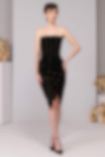 Black Poly Jersey Draped Corset Dress by S&N by Shantnu Nikhil at Pernia's Pop Up Shop