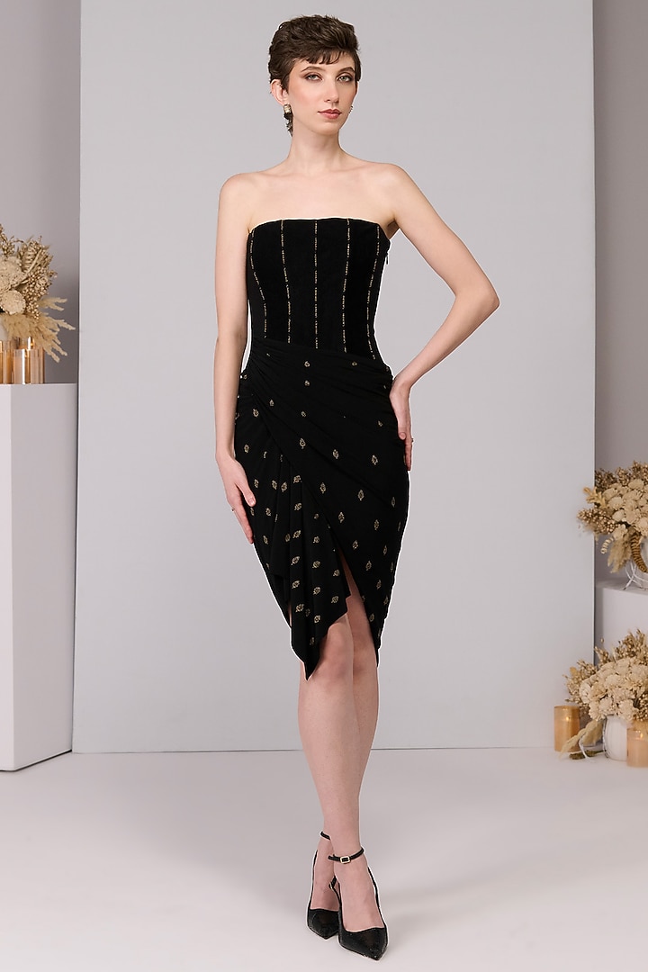 Black Poly Jersey Draped Corset Dress by S&N by Shantnu Nikhil at Pernia's Pop Up Shop