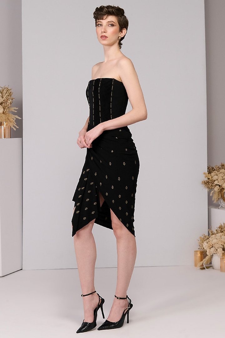 Black Poly Jersey Draped Corset Dress by S&N by Shantnu Nikhil at Pernia's Pop Up Shop