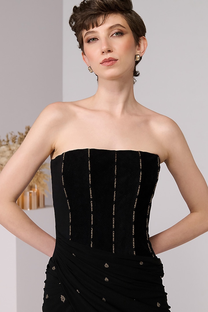 Black Poly Jersey Draped Corset Dress by S&N by Shantnu Nikhil at Pernia's Pop Up Shop