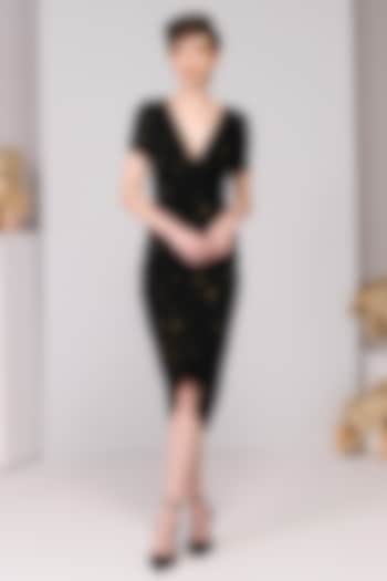 Black Poly Jersey Printed & Embroidered Vacation Dress by S&N by Shantnu Nikhil at Pernia's Pop Up Shop