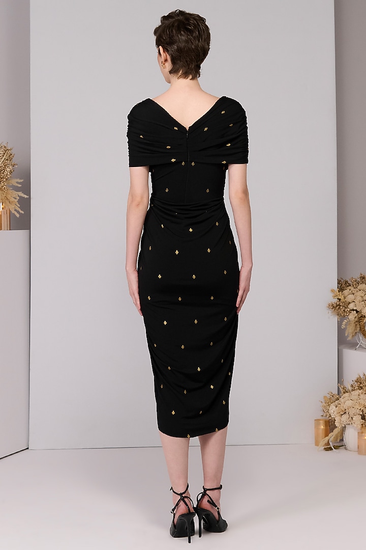 Black Poly Jersey Printed & Embroidered Vacation Dress by S&N by Shantnu Nikhil at Pernia's Pop Up Shop