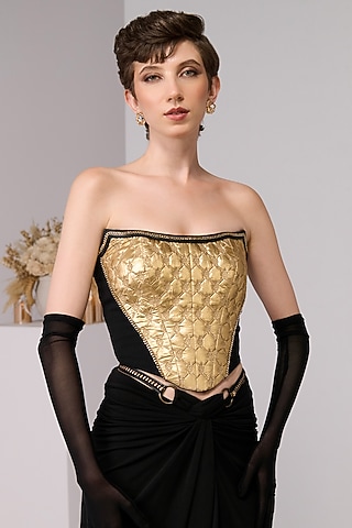 Gold Poly Jersey Corset Top by S&N by Shantnu Nikhil