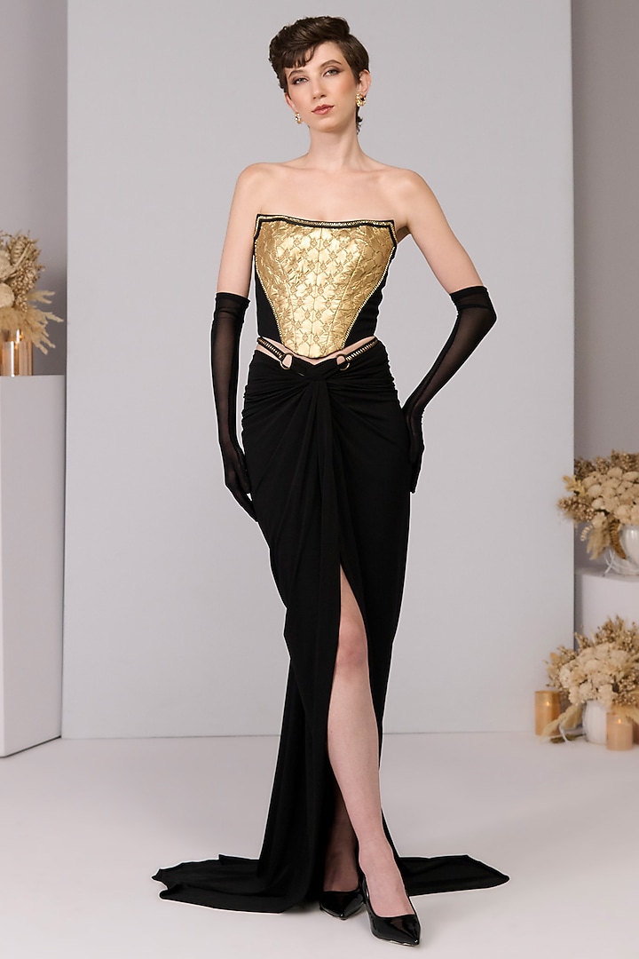 Gold Poly Jersey Corset Top by S&N by Shantnu Nikhil at Pernia's Pop Up Shop
