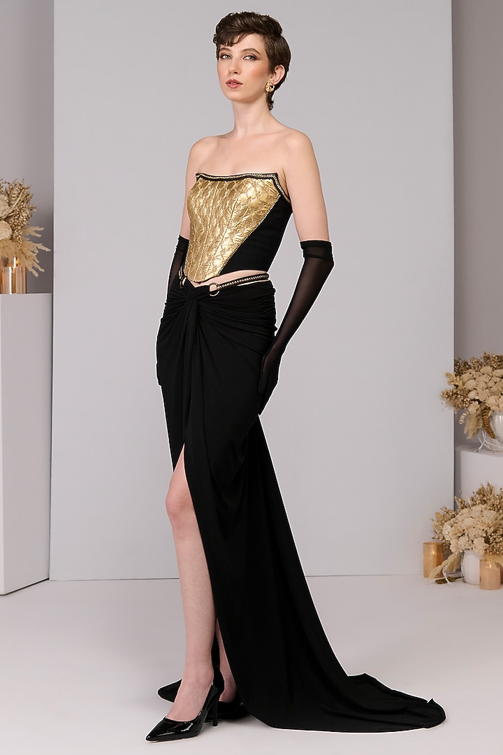 Gold Poly Jersey Corset Top by S&N by Shantnu Nikhil at Pernia's Pop Up Shop