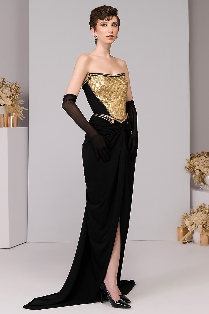 Gold Poly Jersey Corset Top by S&N by Shantnu Nikhil at Pernia's Pop Up Shop