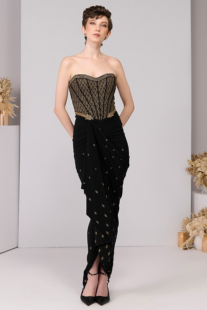Black Poly Jersey Embroidered & Printed Engagement Gown by S&N by Shantnu Nikhil at Pernia's Pop Up Shop