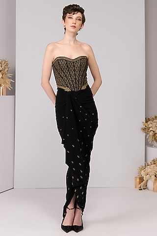 Black Poly Jersey Embroidered & Printed Gown by S&N by Shantnu Nikhil