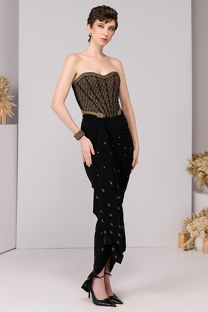 Black Poly Jersey Embroidered & Printed Engagement Gown by S&N by Shantnu Nikhil at Pernia's Pop Up Shop