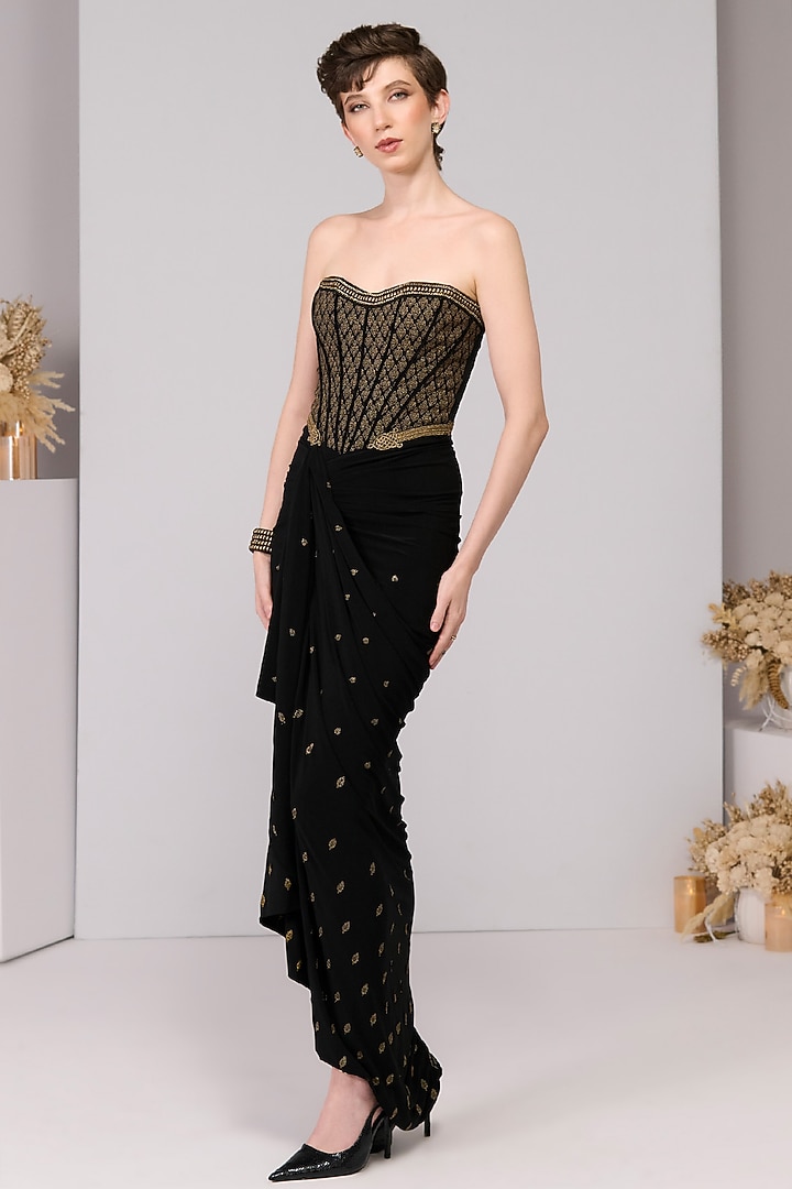 Black Poly Jersey Embroidered & Printed Engagement Gown by S&N by Shantnu Nikhil at Pernia's Pop Up Shop