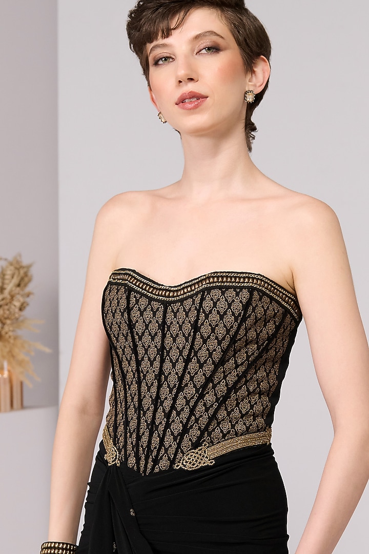 Black Poly Jersey Embroidered & Printed Engagement Gown by S&N by Shantnu Nikhil at Pernia's Pop Up Shop